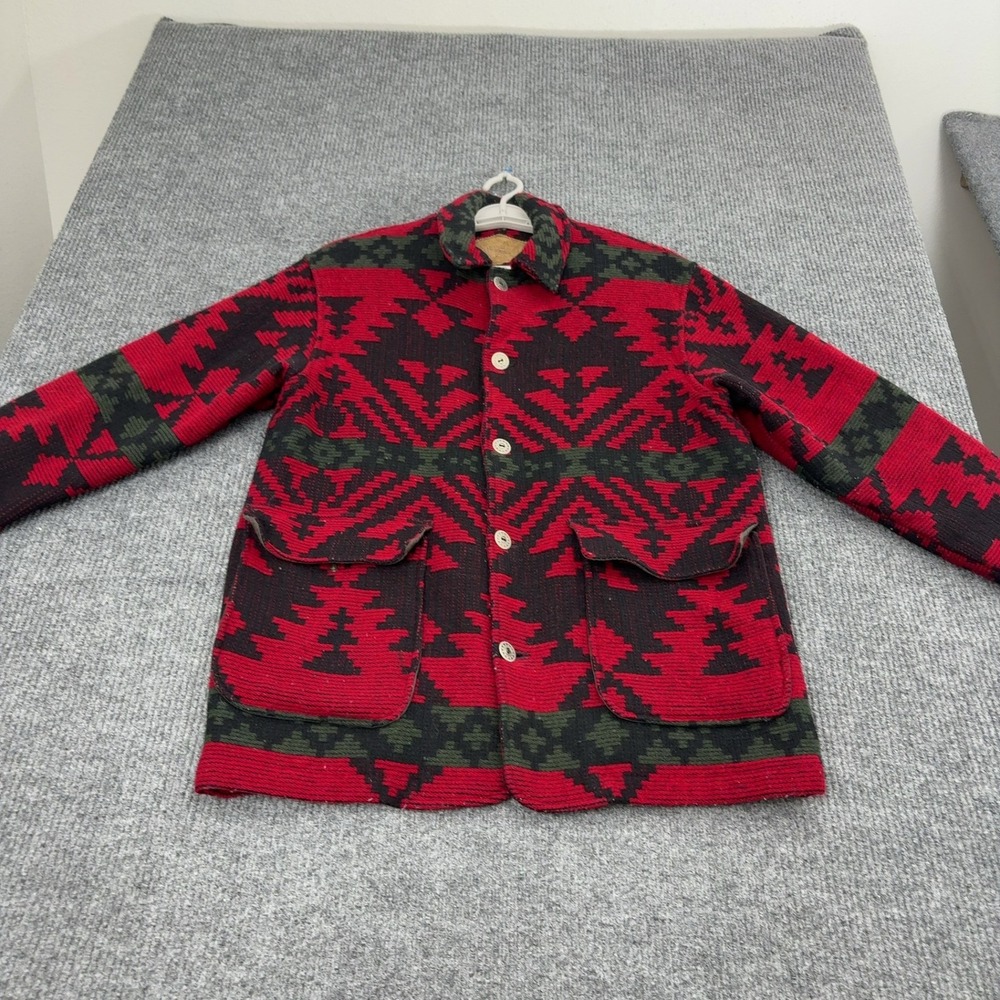 Vintage Woolrich Jacket Mens M Red Wool Aztec Southwest Blanket Coat Western